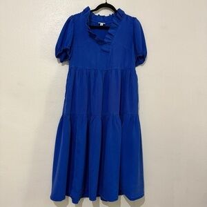 Crown & Ivy Vibrant Blue Ruffled Tiered Sundress with Puff Sleeves. Sz PS.